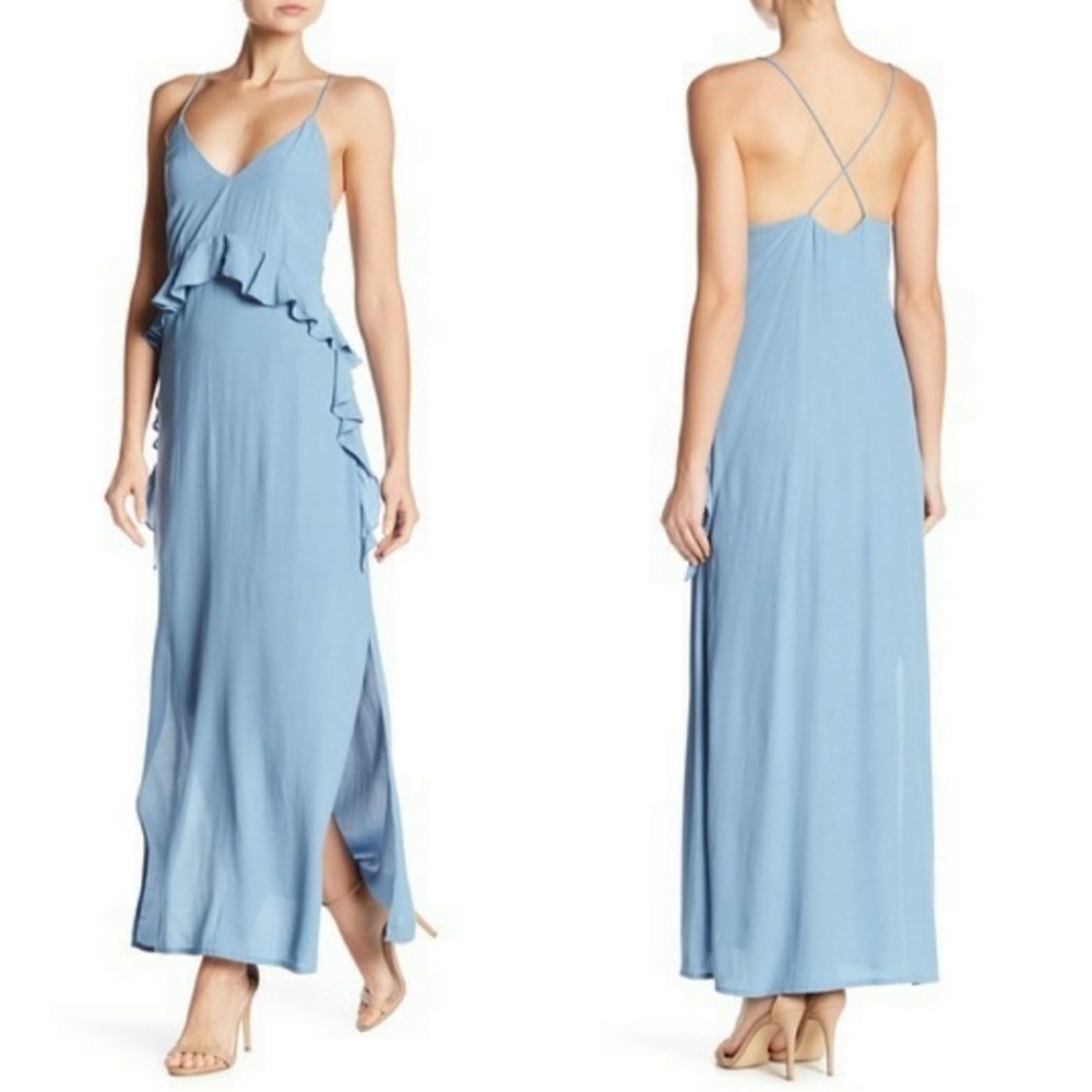 Elliatt Steel Blue Rapture Ruffled Maxi Dress